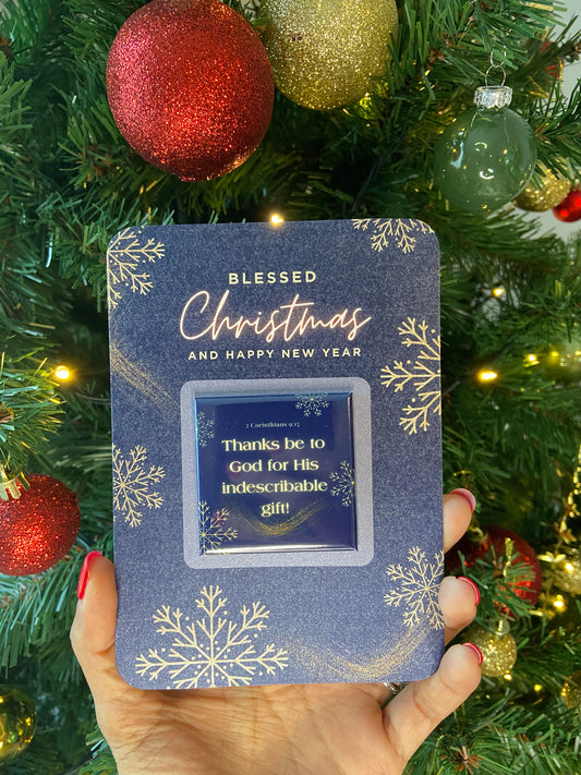 🎄Christmas Card with Magnet | Scripture or Custom Photo - Heaven's Light (Blue)